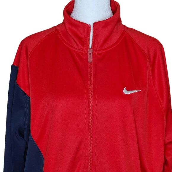 Nike Big Swoosh Zip Up Track Jacket Color Block Red Navy Blue Men's Large - Picture 3 of 12